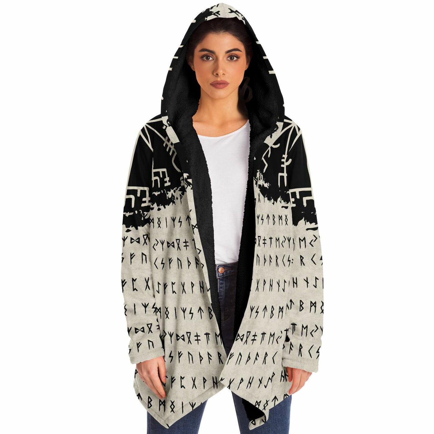 Norse Runes Hooded Fleece Cloak