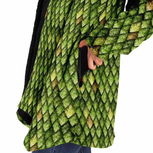 Dragon Scales Hooded Fleece Cloak - Welsh Green