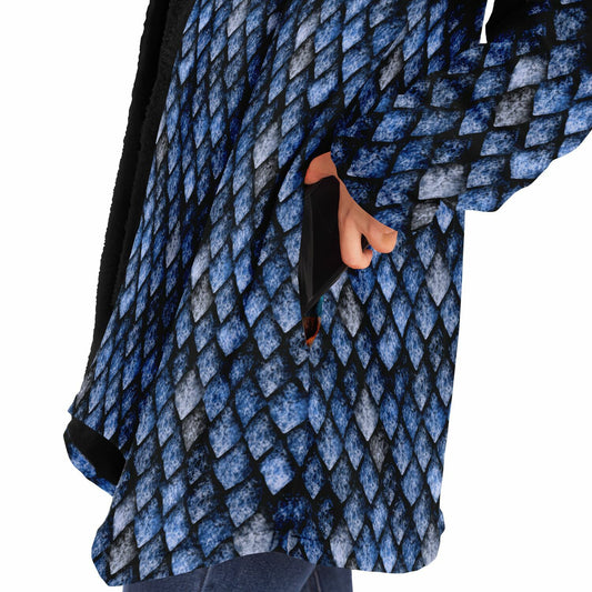 Dragon Scales Hooded Fleece Cloak - BLUE