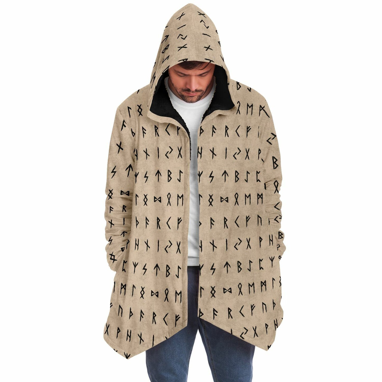 Norse Runes Hooded Fleece Cloak