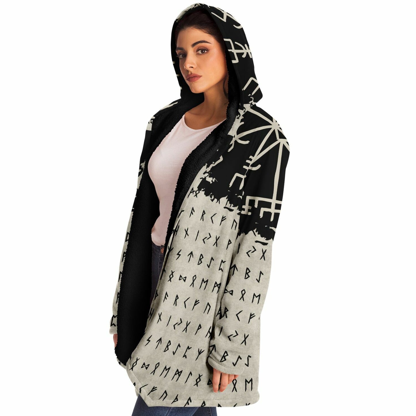 Norse Runes 'Wayfinder' Hooded Fleece Cloak