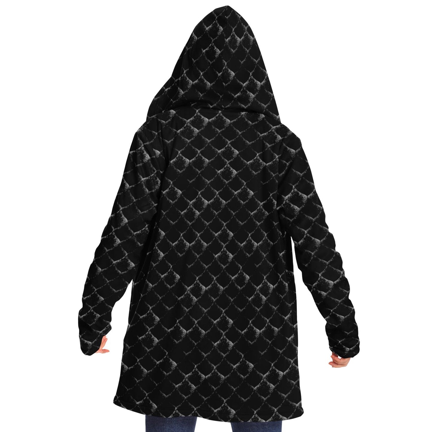 Dragon Scales Hooded Fleece Cloak - BLACK
