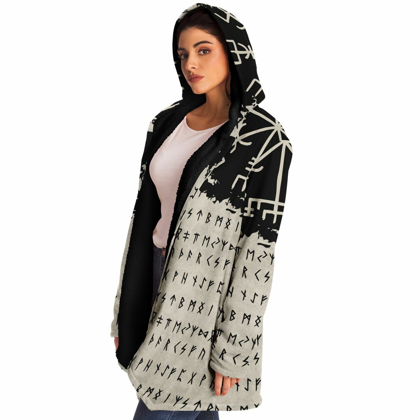 Norse Runes Hooded Fleece Cloak