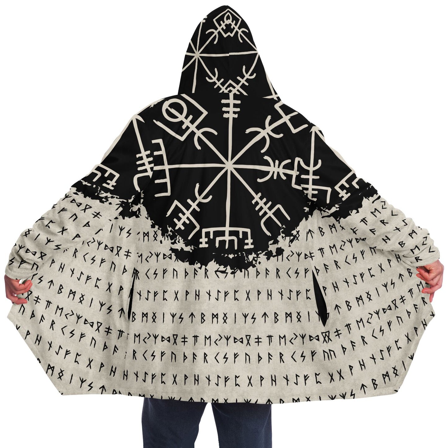 Norse Runes Hooded Fleece Cloak