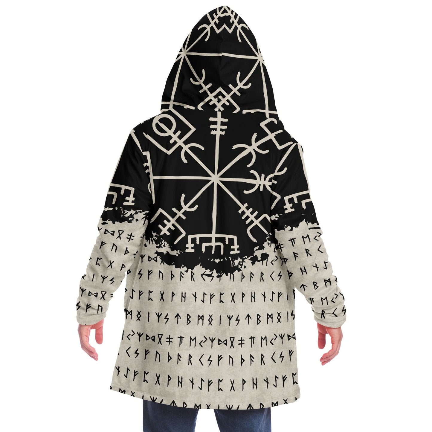 Norse Runes Hooded Fleece Cloak