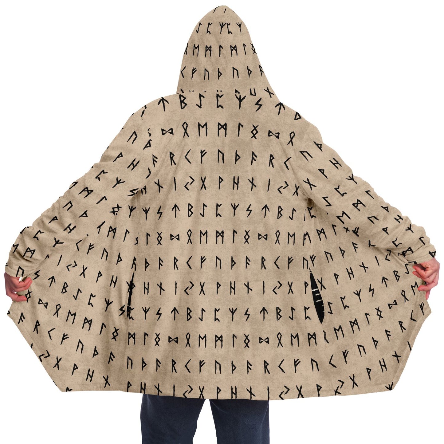 Norse Runes Hooded Fleece Cloak