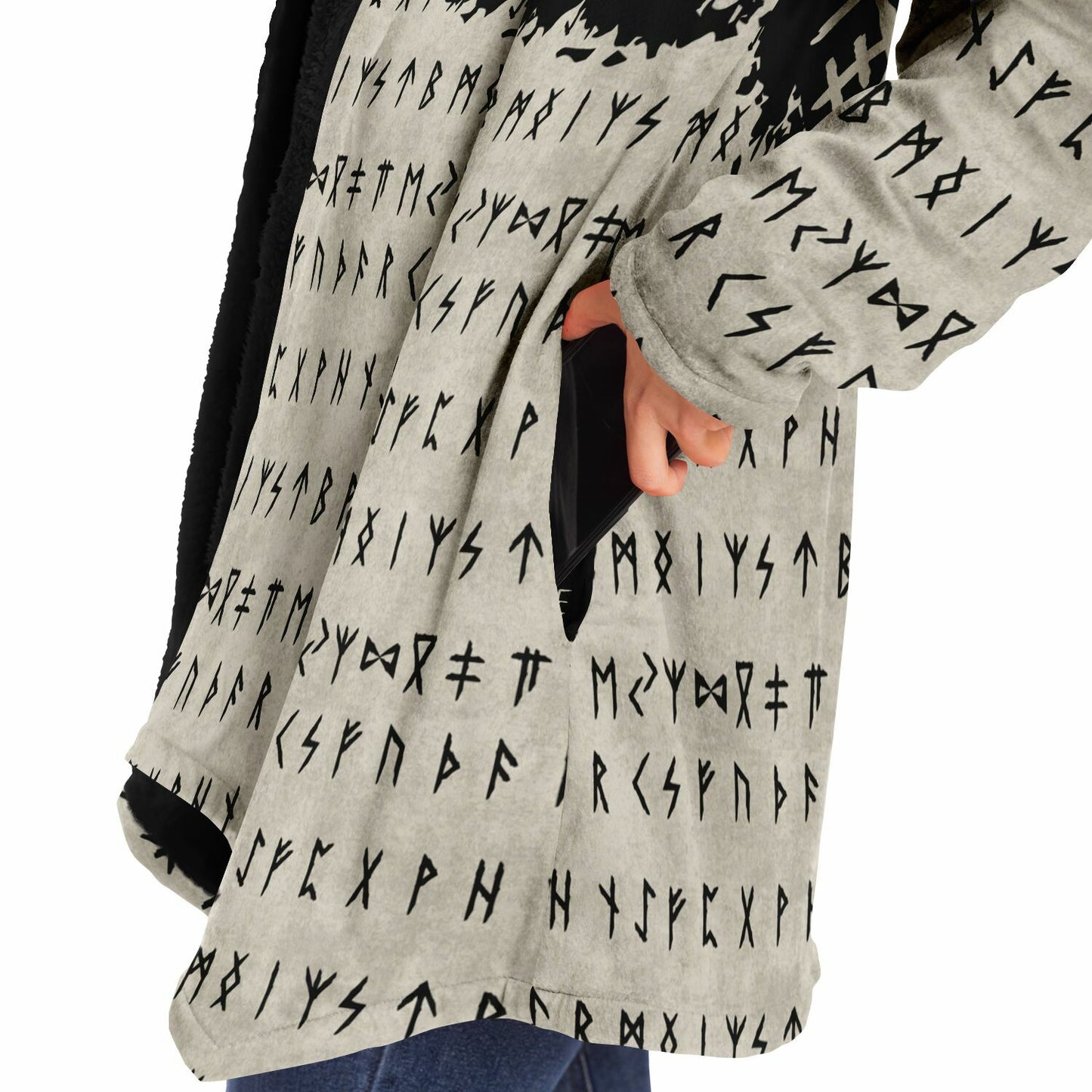 Norse Runes Hooded Fleece Cloak