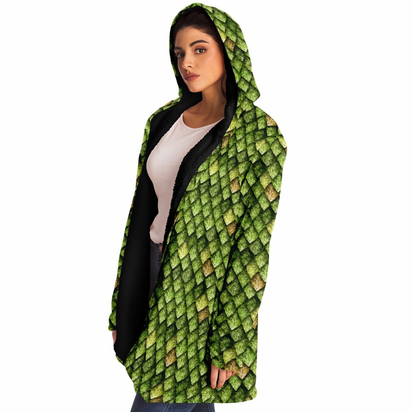 Dragon Scales Hooded Fleece Cloak - Welsh Green