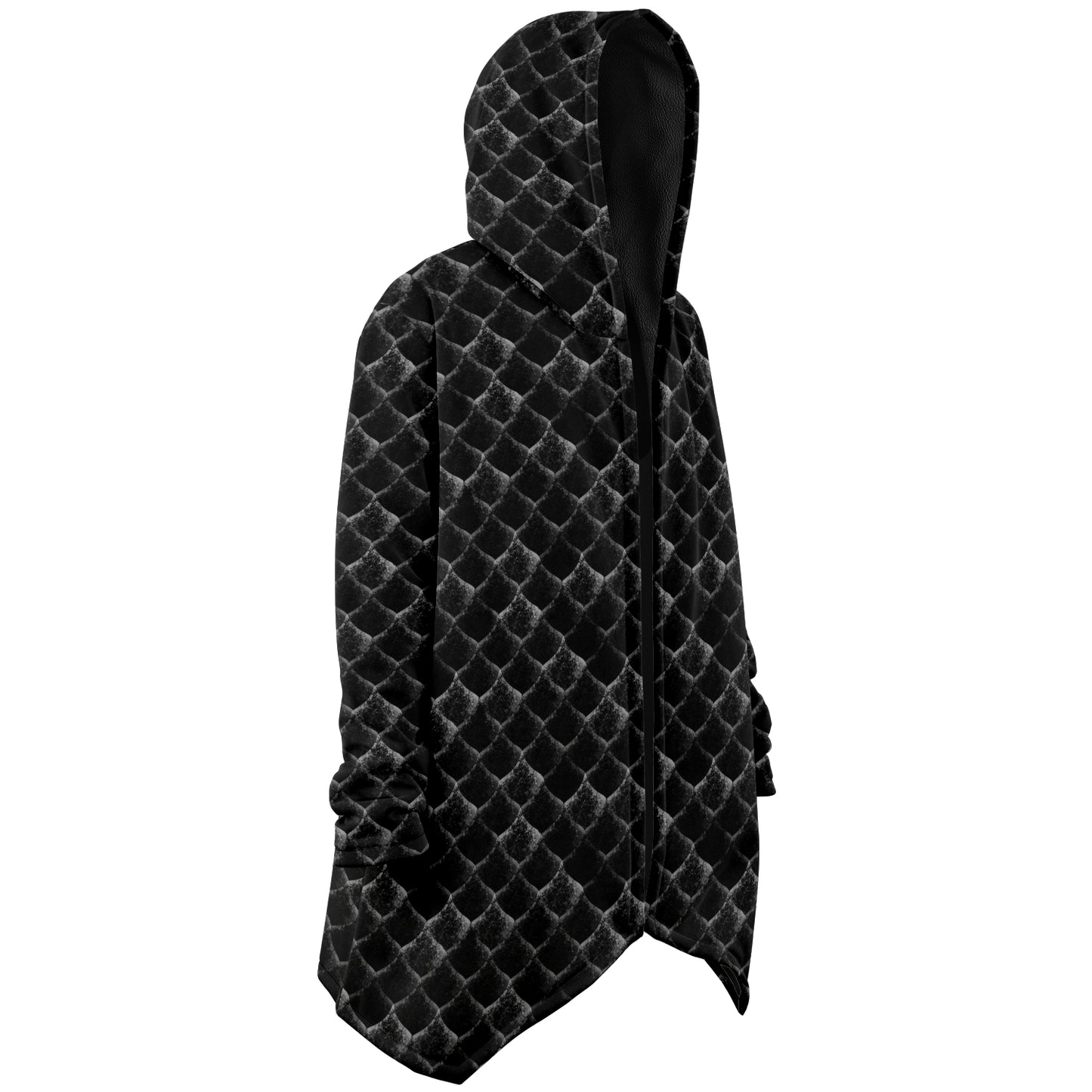 Dragon Scales Hooded Fleece Cloak - BLACK