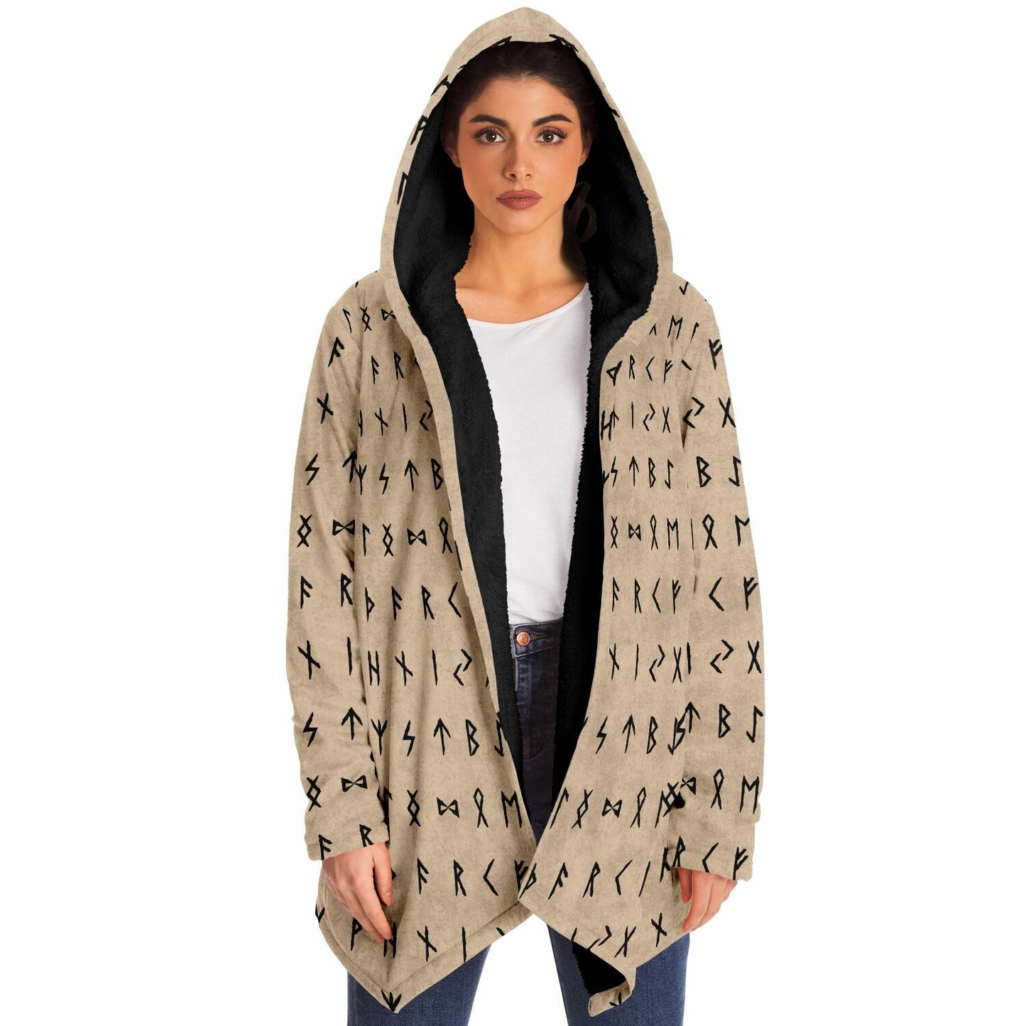 Norse Runes Hooded Fleece Cloak