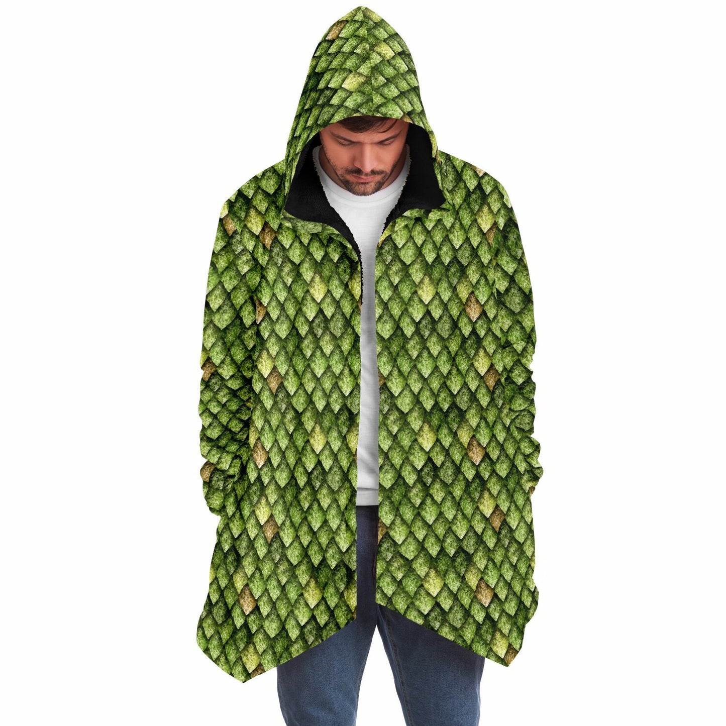 Dragon Scales Hooded Fleece Cloak - Welsh Green