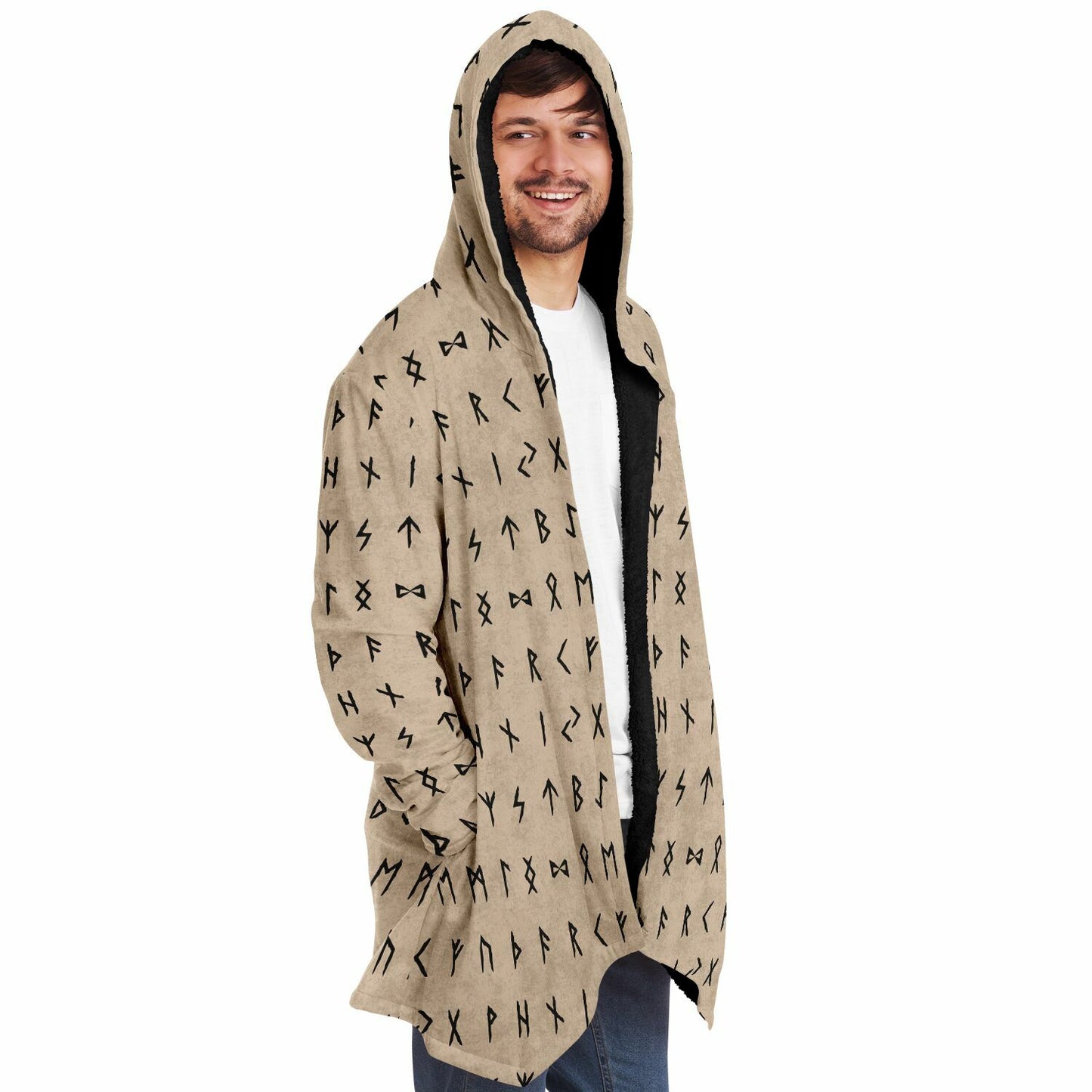 Norse Runes Hooded Fleece Cloak