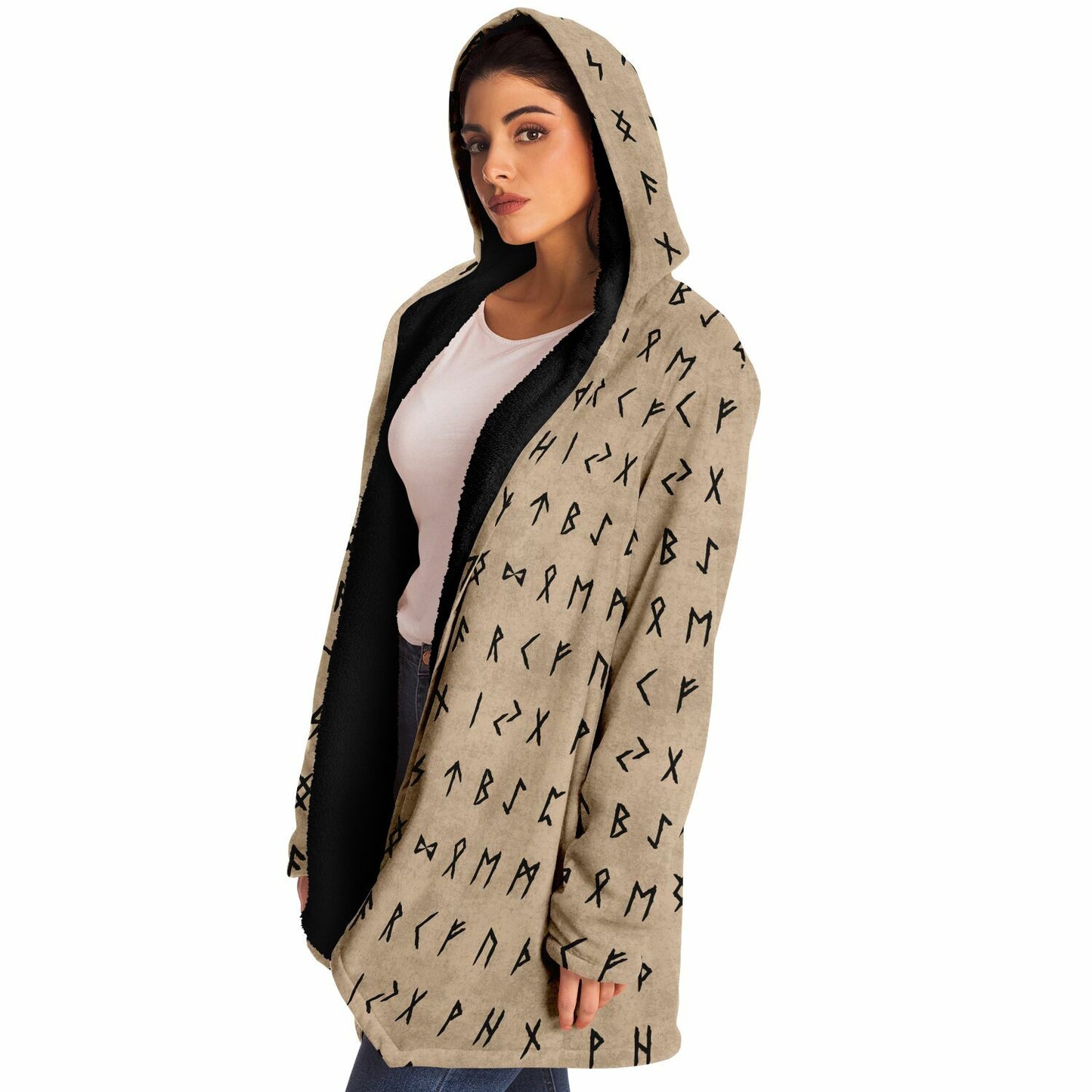 Norse Runes Hooded Fleece Cloak