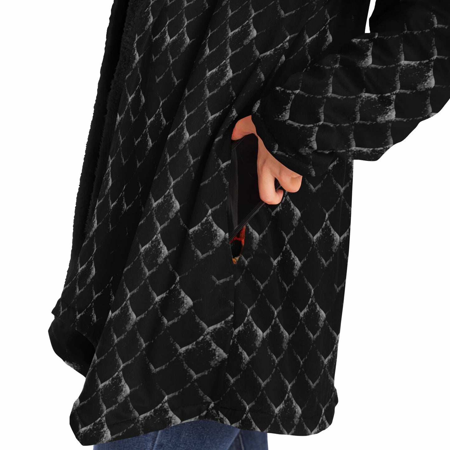 Dragon Scales Hooded Fleece Cloak - BLACK