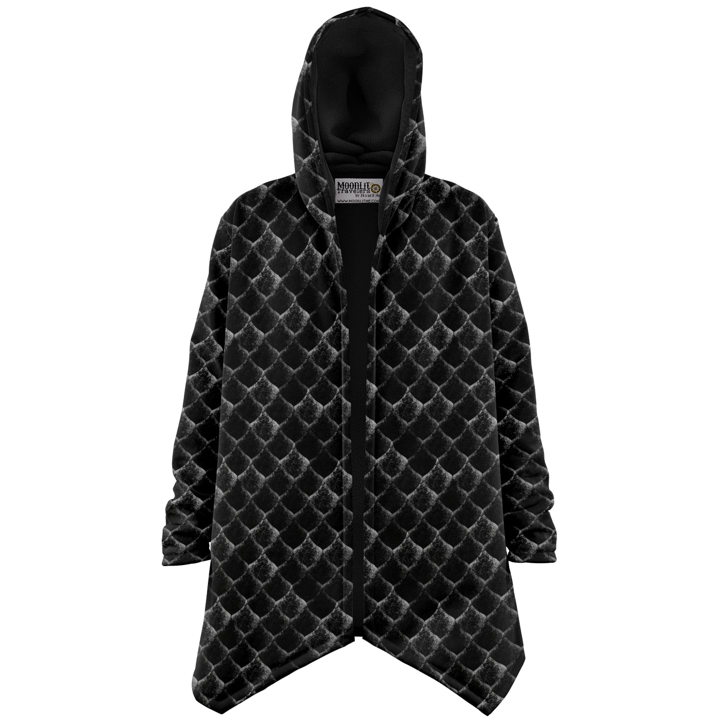 Dragon Scales Hooded Fleece Cloak - BLACK