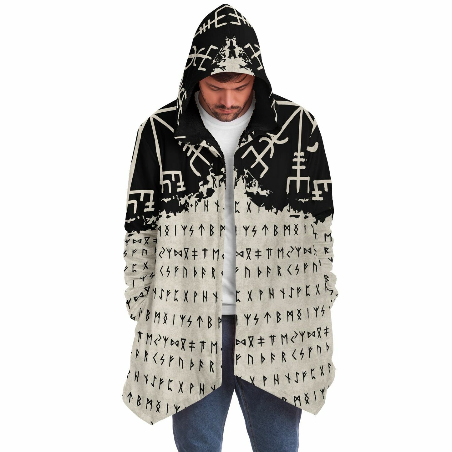 Norse Runes Hooded Fleece Cloak