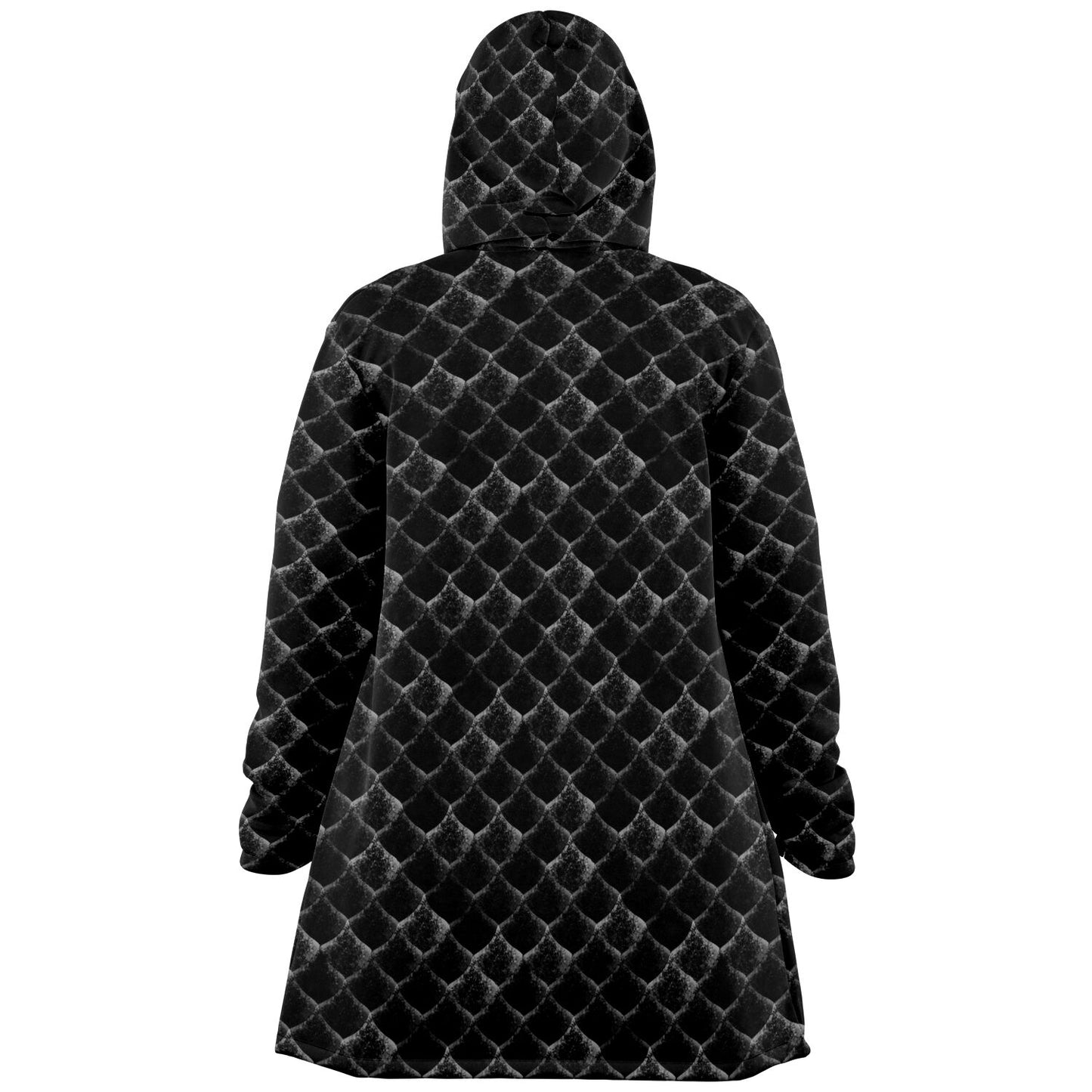 Dragon Scales Hooded Fleece Cloak - BLACK