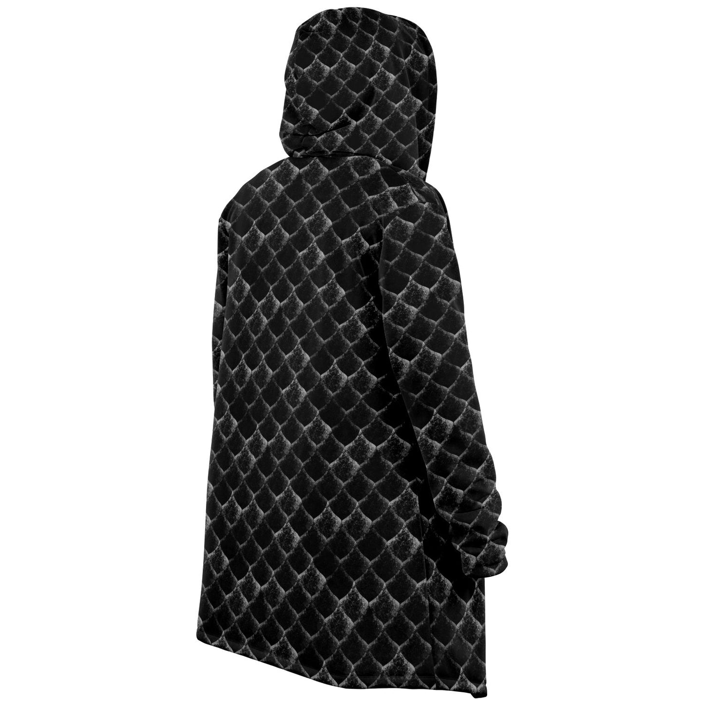 Dragon Scales Hooded Fleece Cloak - BLACK