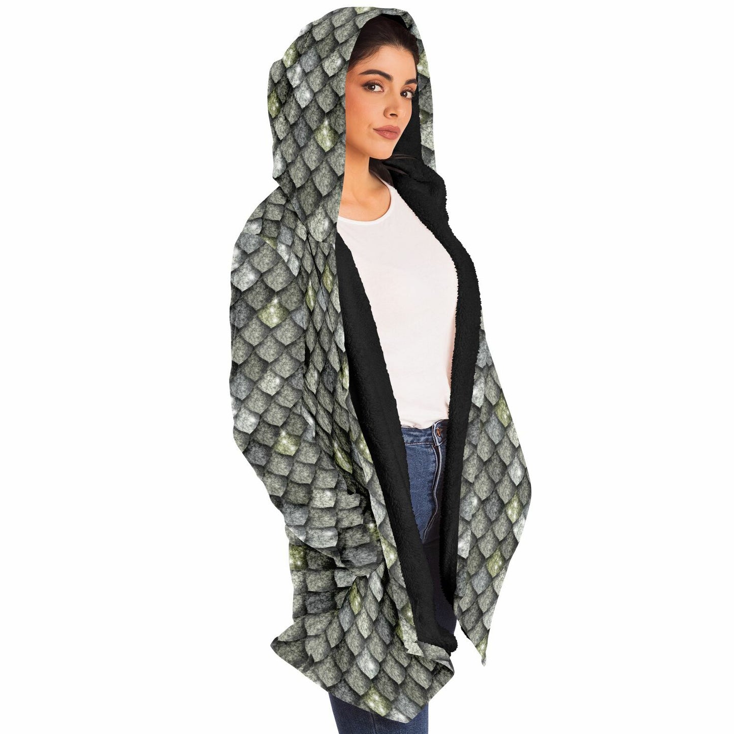 Dragon Scales Hooded Fleece Cloak - METAL
