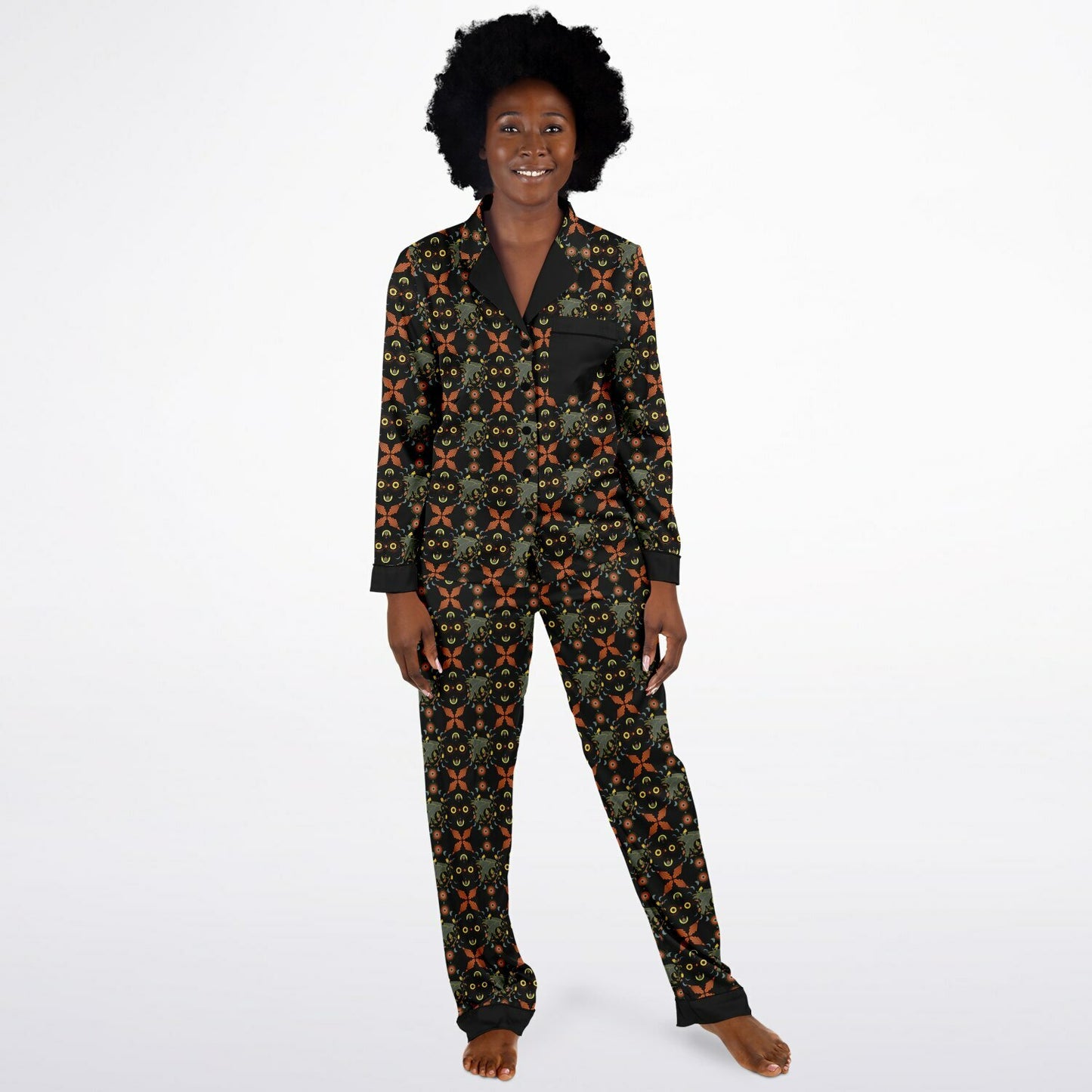 Art Deco Crow Satin Pajamas