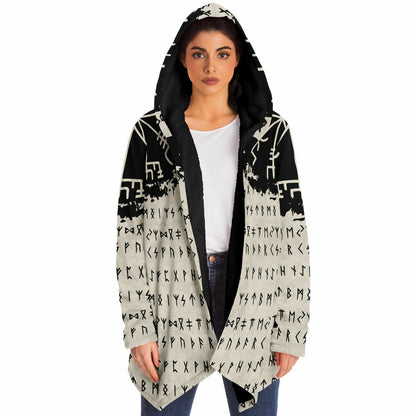 Norse Runes Hooded Fleece Cloak