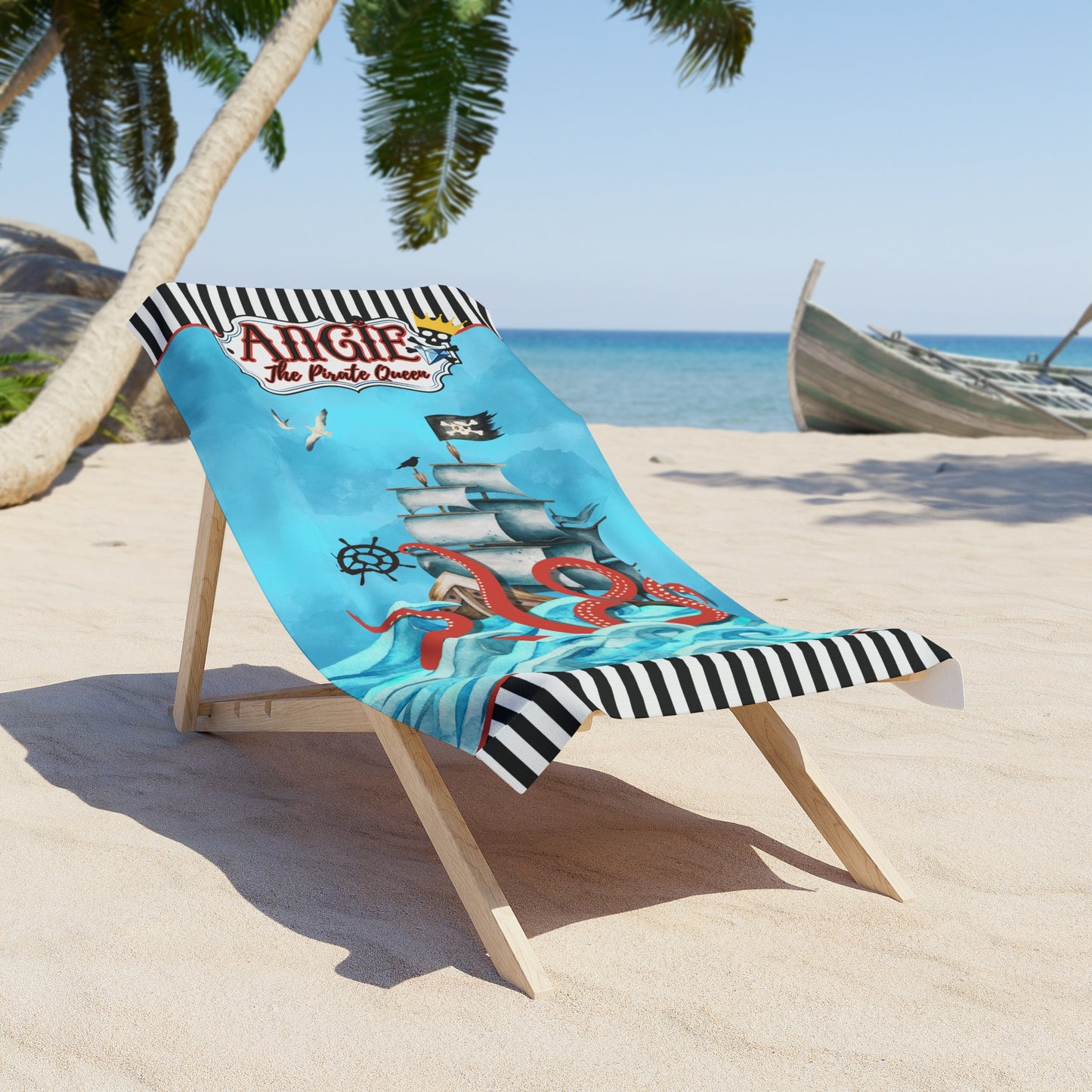 Tentacles & Treasure PERSONALIZED Pirate Beach Towel