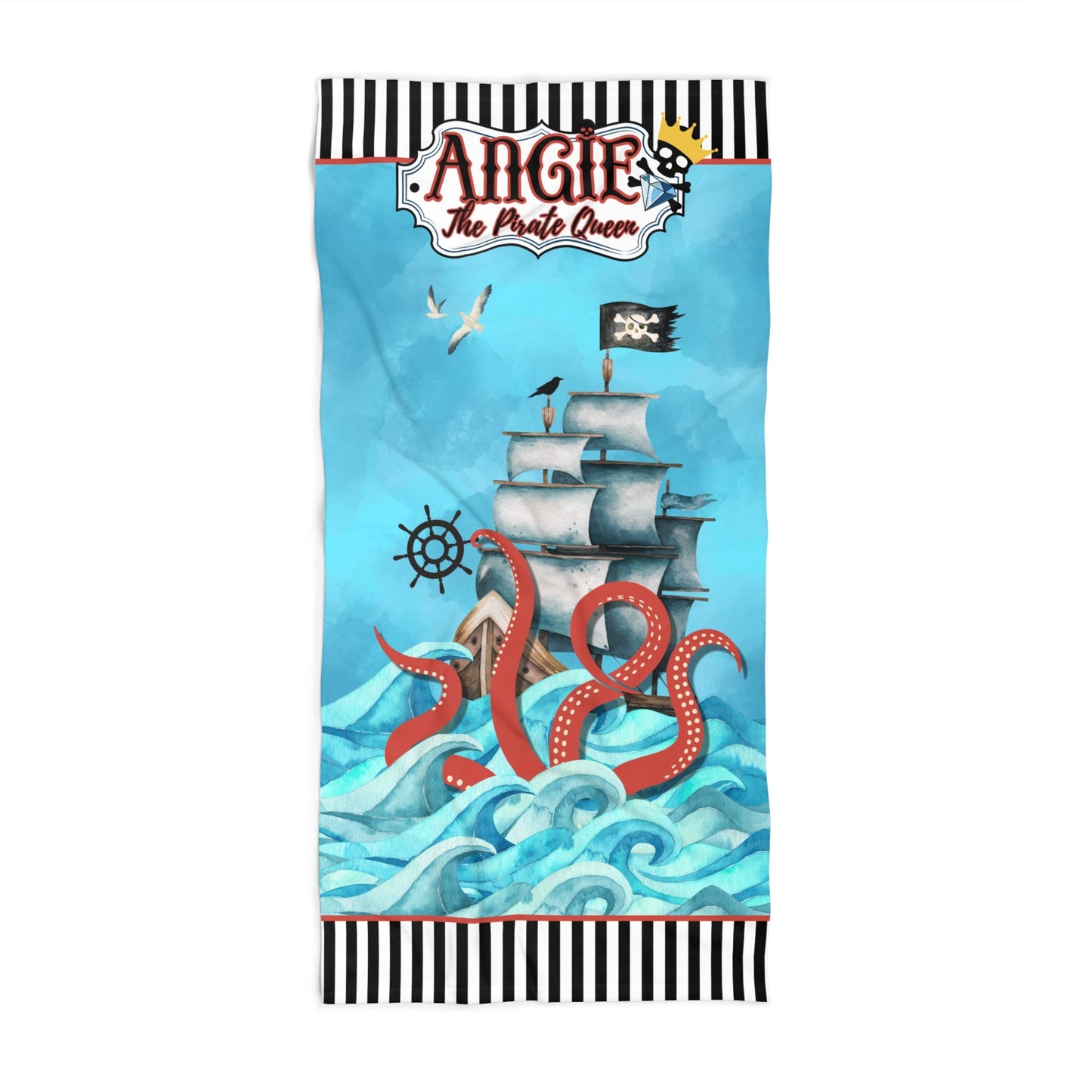 Tentacles & Treasure PERSONALIZED Pirate Beach Towel