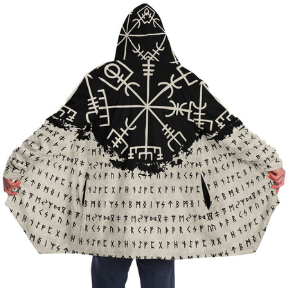 Norse Runes Hooded Fleece Cloak