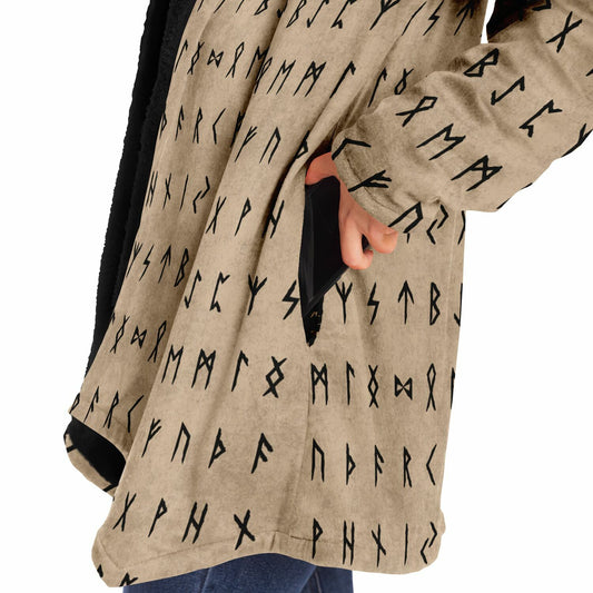 Norse Runes Hooded Fleece Cloak