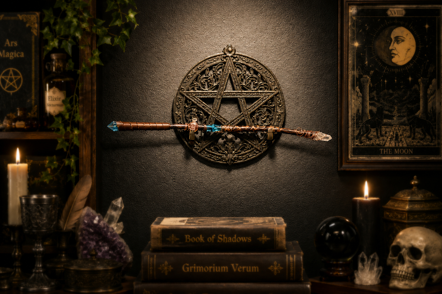 Filigree Pentacle Wand Wall Plaque