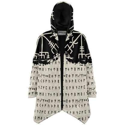 Norse Runes Hooded Fleece Cloak