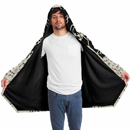 Norse Runes Hooded Fleece Cloak